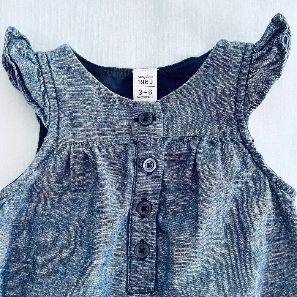 GAP Baby Girl 3-6M Chambray Denim Romper Bubble Suit 100% Cotton BabyGap 1969